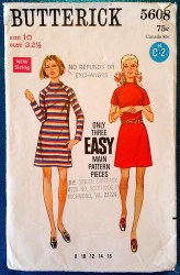 5608 BUTTERICK EZ 1968 SS-LS  SEMI FIT RAGLAN DRESS PATTERN 8, 10, or 14,  16 choice